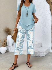 Arvessa™ | Casual Leaf Print Zweiteiliges Set