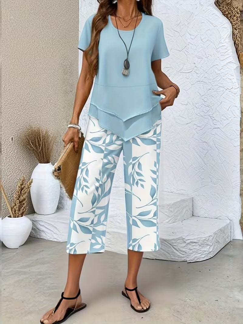 Arvessa™ | Casual Leaf Print Zweiteiliges Set