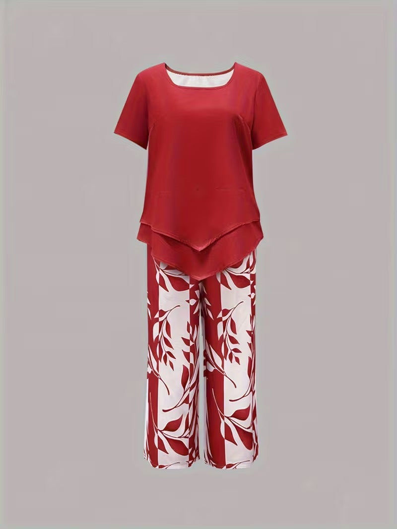 Arvessa™ | Casual Leaf Print Zweiteiliges Set