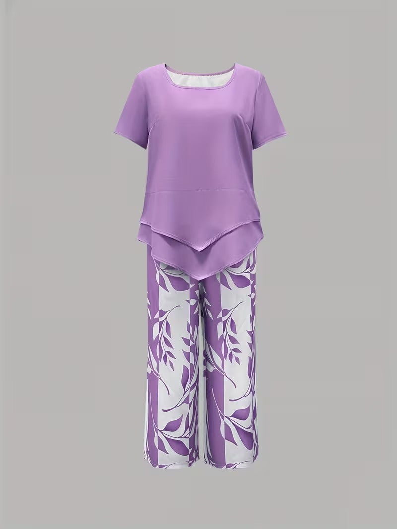 Arvessa™ | Casual Leaf Print Zweiteiliges Set