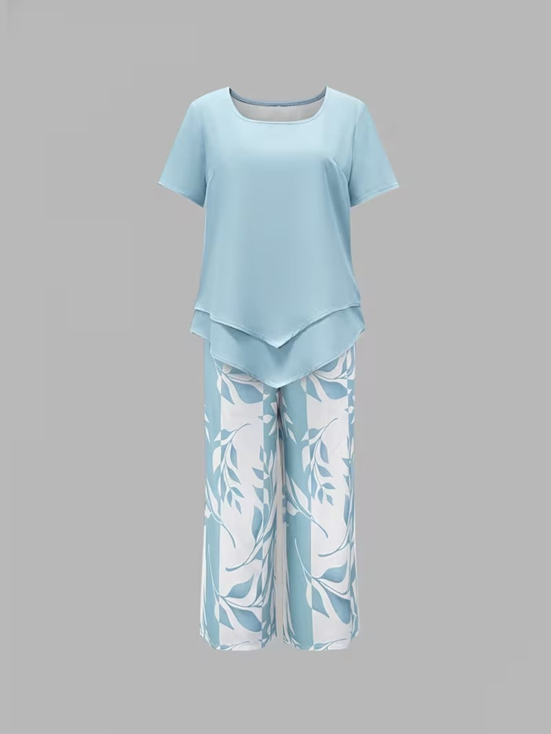 Arvessa™ | Casual Leaf Print Zweiteiliges Set