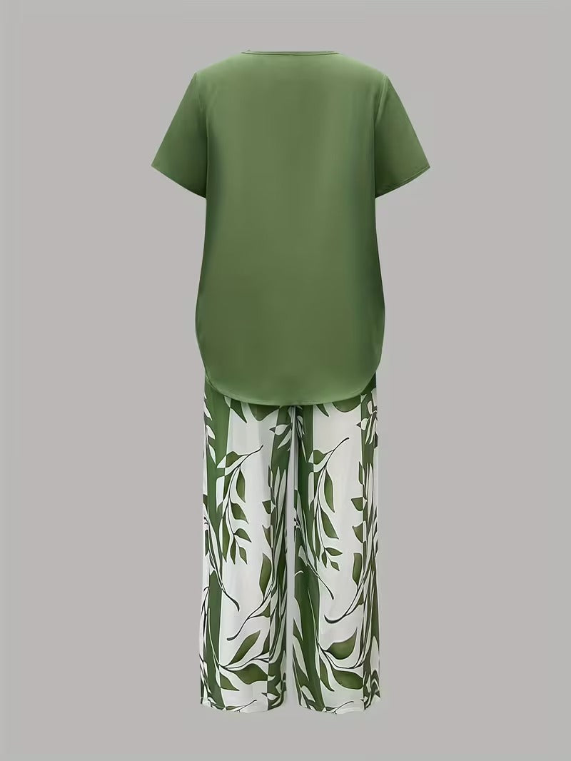 Arvessa™ | Casual Leaf Print Zweiteiliges Set