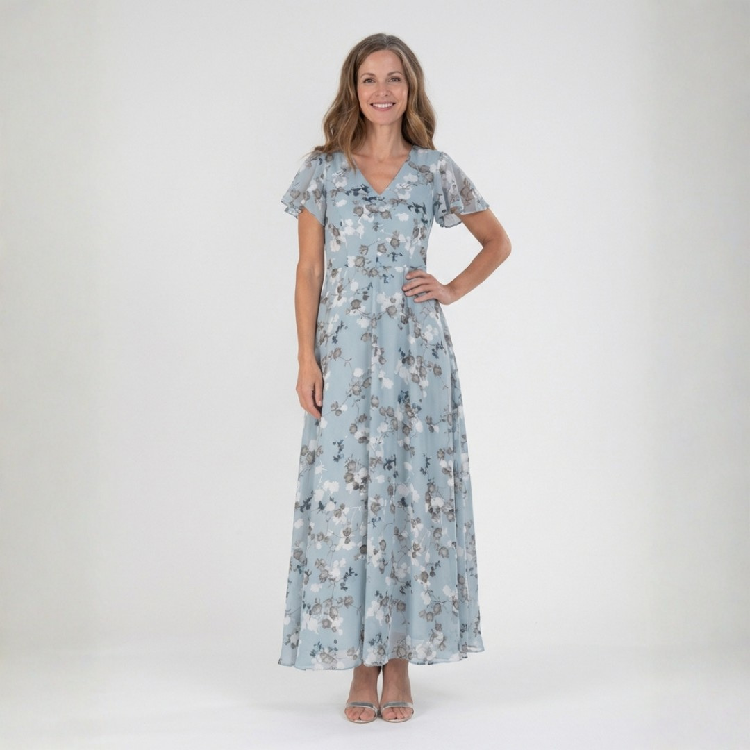 ISMERIA™ | Florales Chiffon Maxikleid