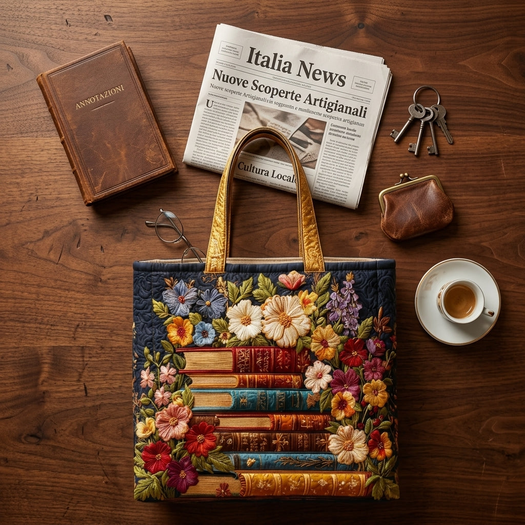Mala acolchoada com padrão floral e livros – Para os amantes dos livros