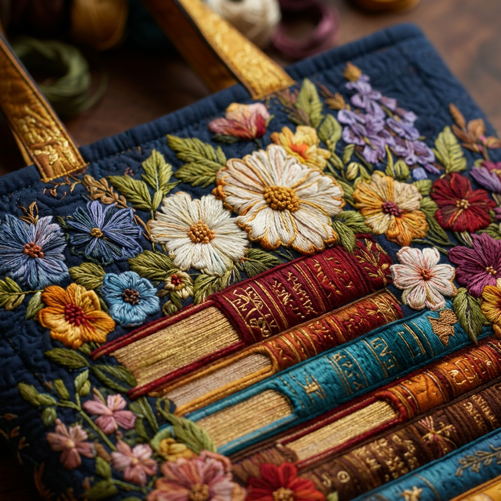 Mala acolchoada com padrão floral e livros – Para os amantes dos livros