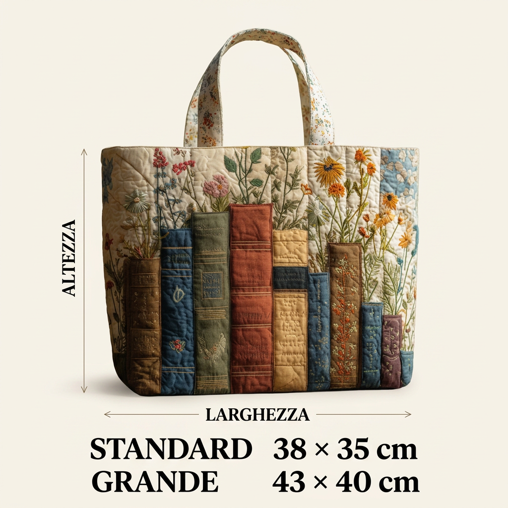 Mala acolchoada com motivos de livros e flores – Para os amantes dos livros