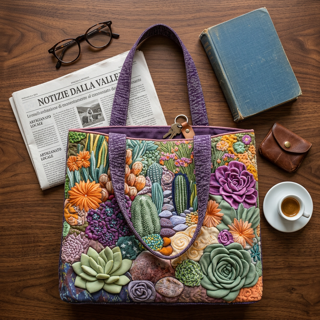 Mala floral acolchoada com padrão de jardim de suculentas – Dois tamanhos