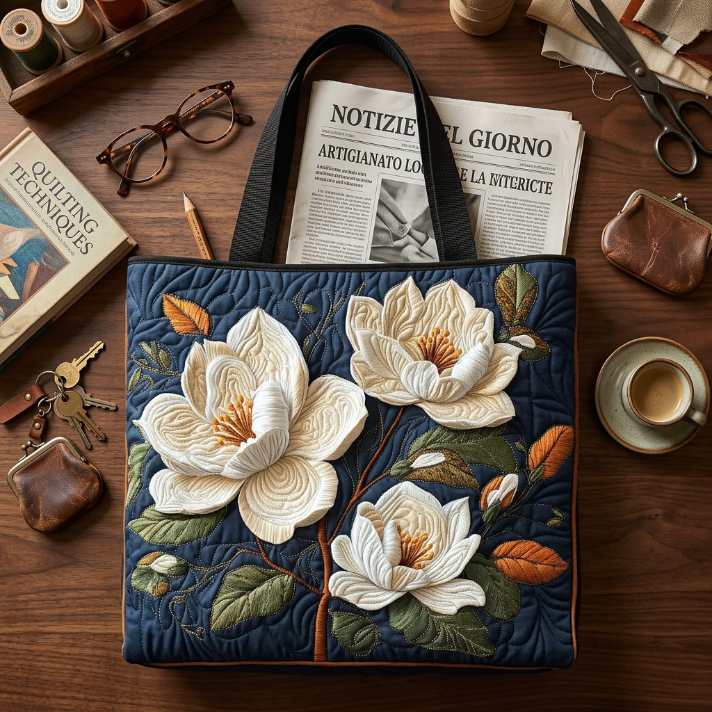 Mala floral acolchoada em tom de magnólia suave – Dois tamanhos