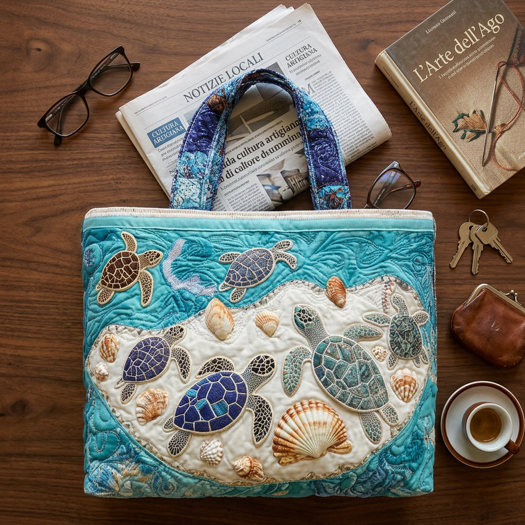 Mala artística acolchoada com tartarugas – Dois tamanhos