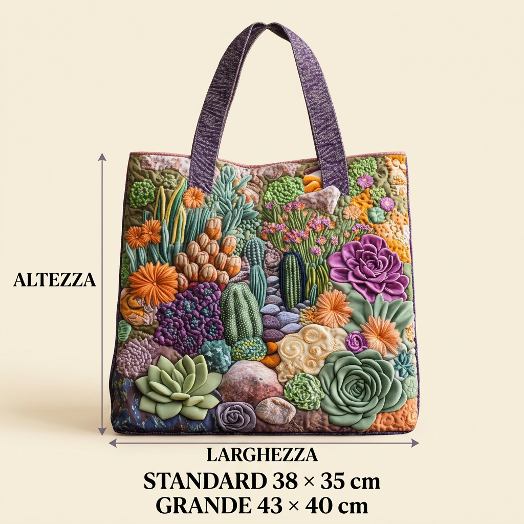 Mala floral acolchoada com padrão de jardim de suculentas – Dois tamanhos