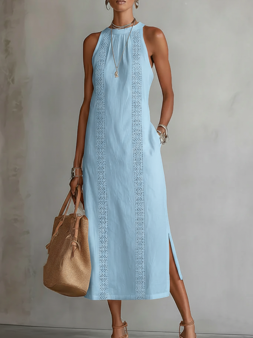 Jimena | Midikleid aus Leinen mit Mao-Kragen