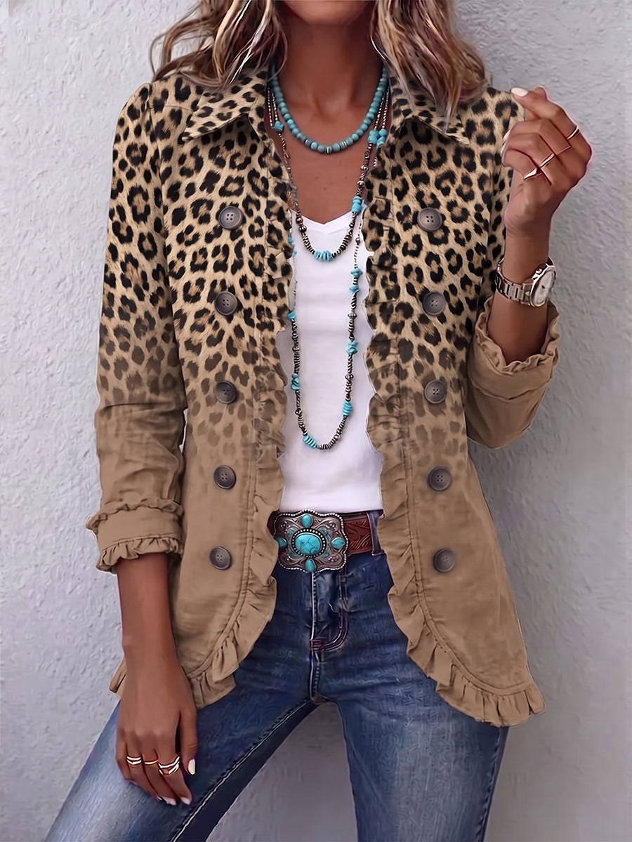 Tawny™ | Casaco com Folhos e Padrão de Leopardo Vintage