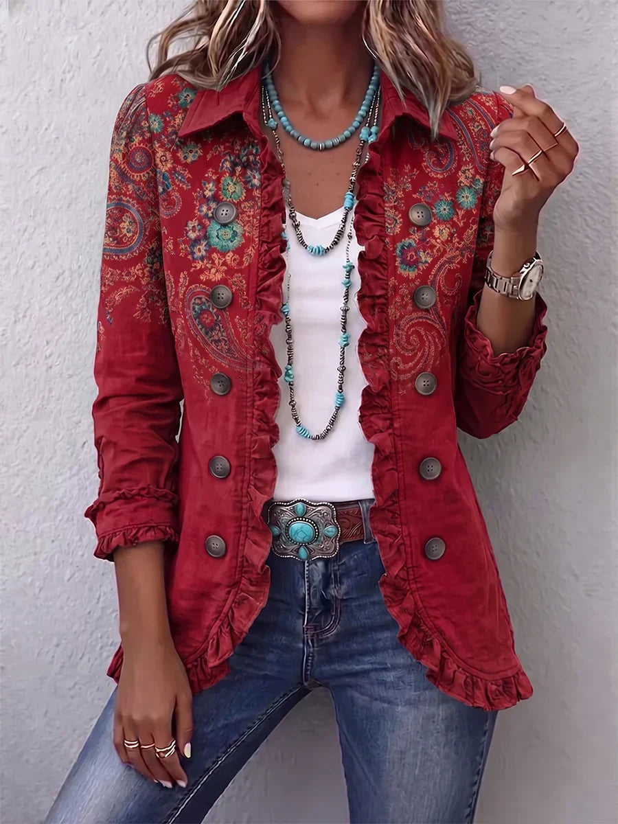 Fayrene™ | Casaco com Folhos em Estilo Paisley Bohemian