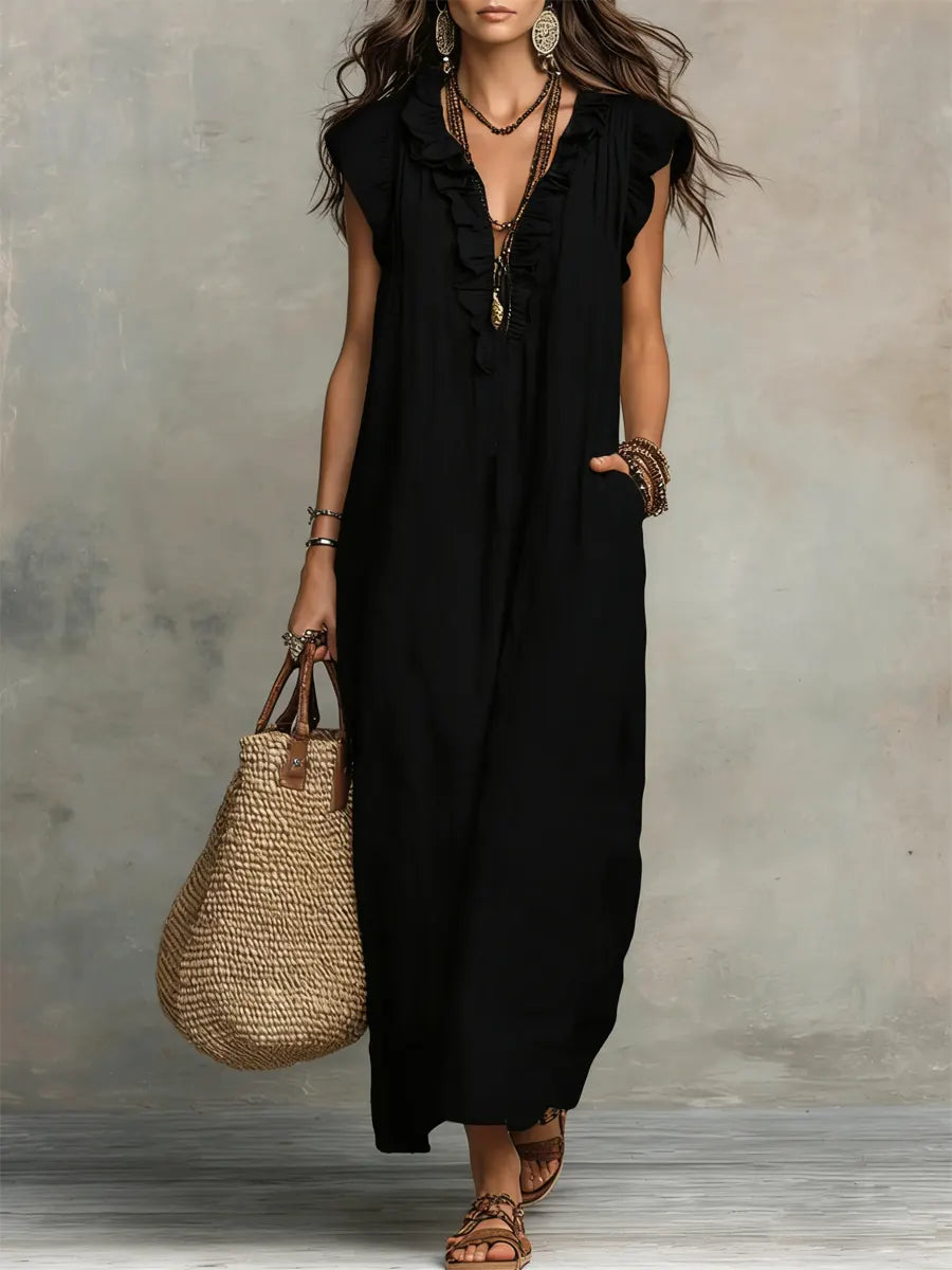 Camélia | Bohemian Long Dress Aus Leinen Und Baumwolle