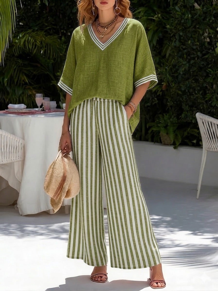 Amélia | Gestreiftes Leinen-Baumwoll-Ensemble Elegant Casual