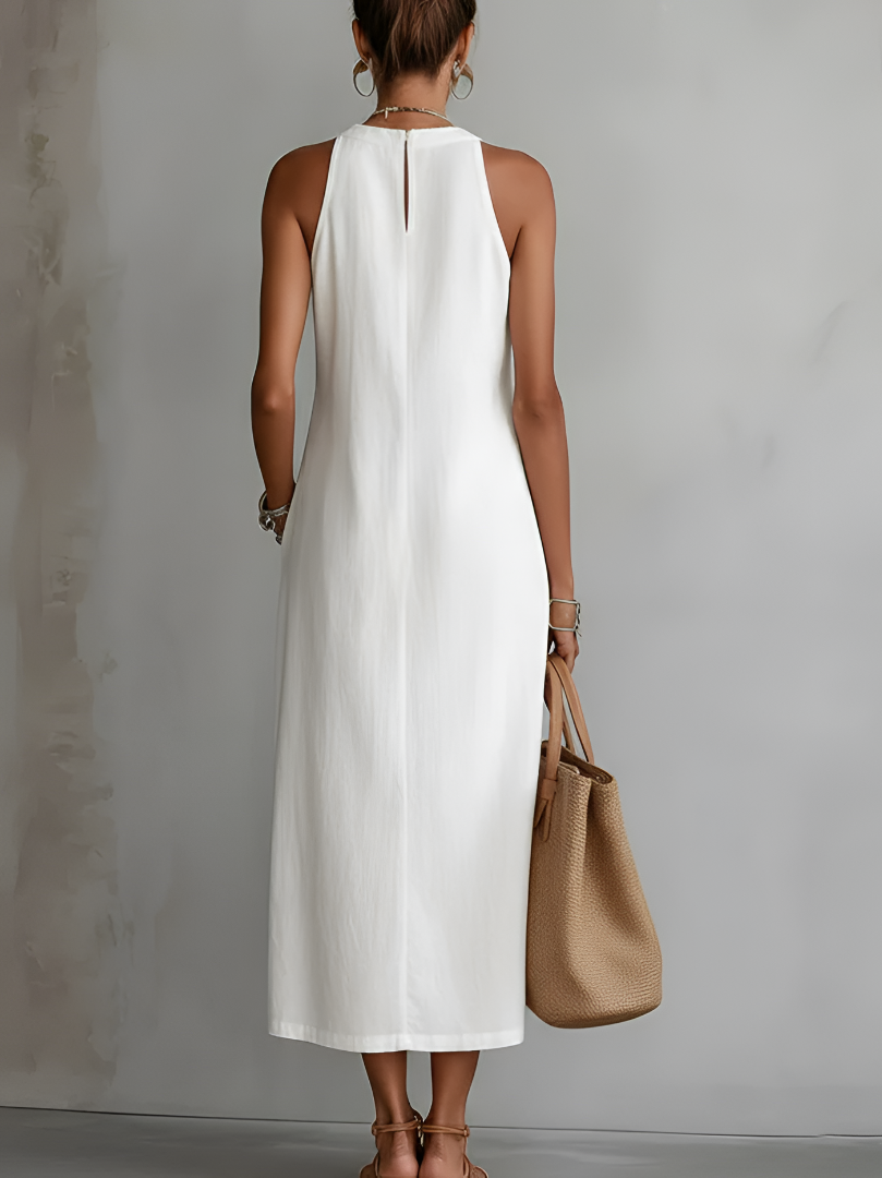 Jimena | Midikleid aus Leinen mit Mao-Kragen