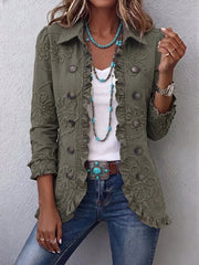 Kamberly™ | Casaco Estilo Boho-Chic com Bordado Floral, Detalhes Práticos e Folhos