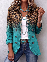 Elspeth™ | Blazer com Folhos em Degradé de Leopardo