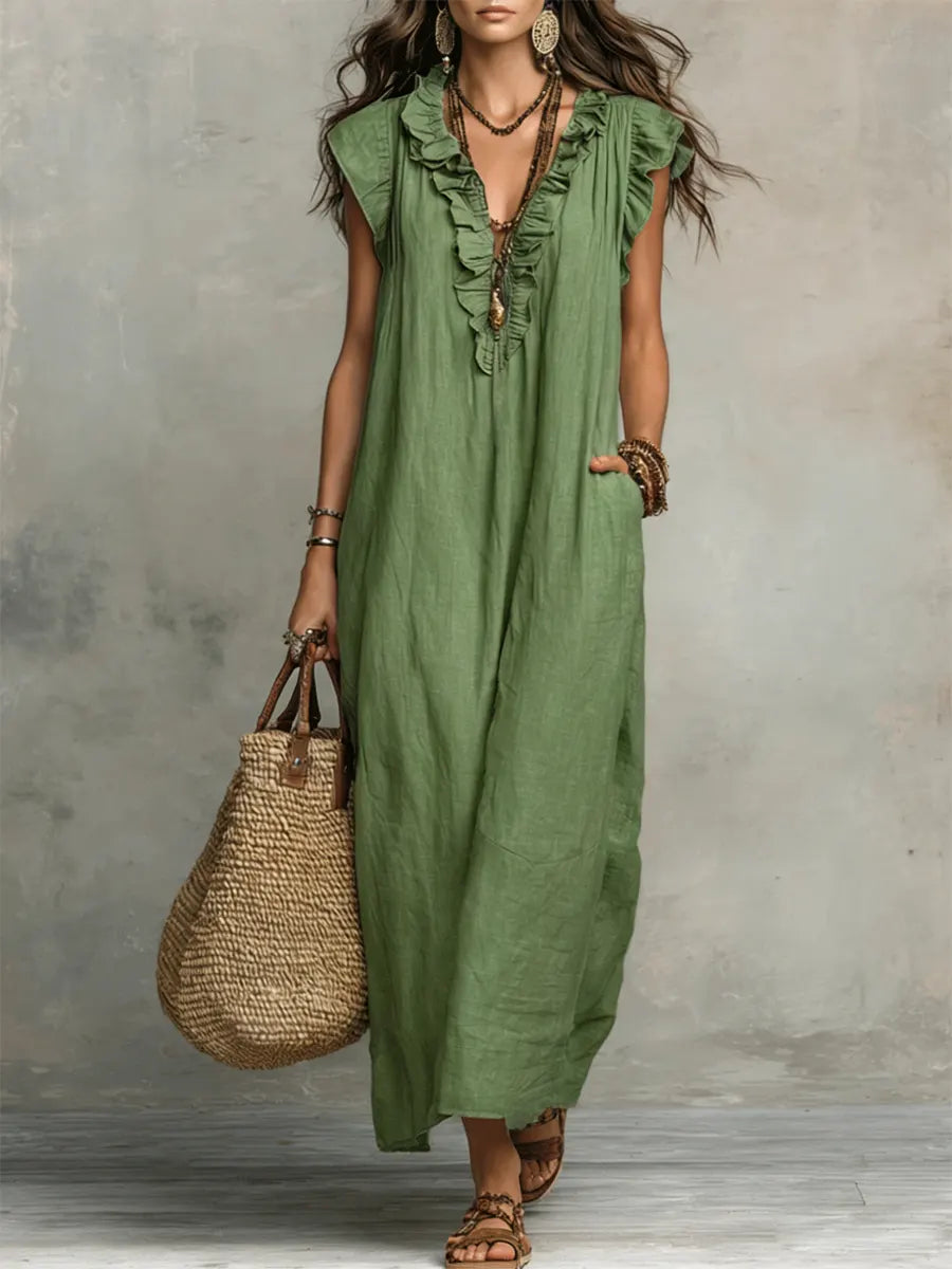Camélia | Bohemian Long Dress Aus Leinen Und Baumwolle
