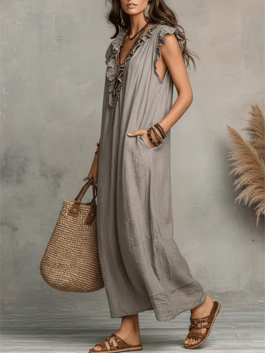 Camélia | Bohemian Long Dress Aus Leinen Und Baumwolle