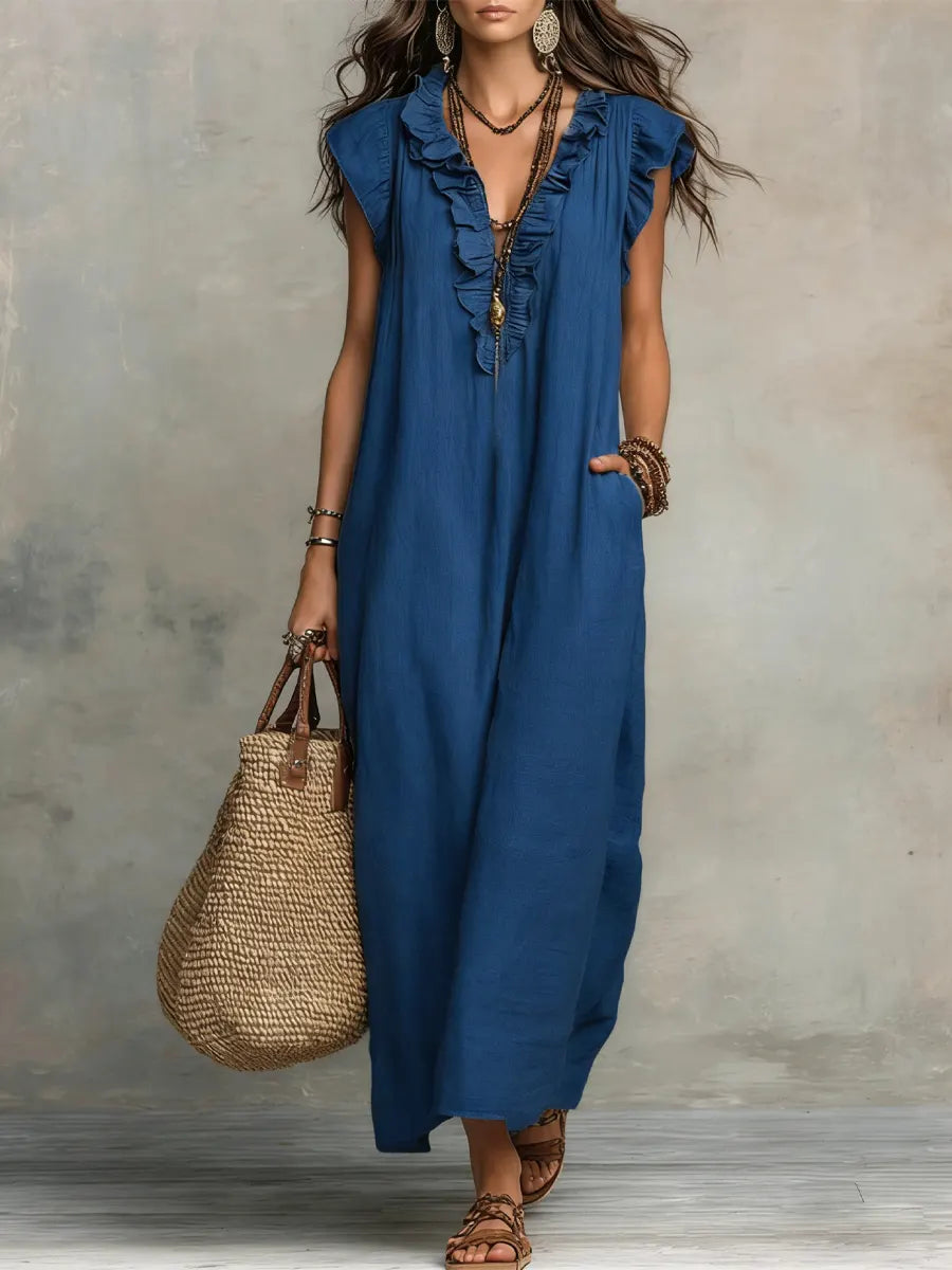 Camélia | Bohemian Long Dress Aus Leinen Und Baumwolle