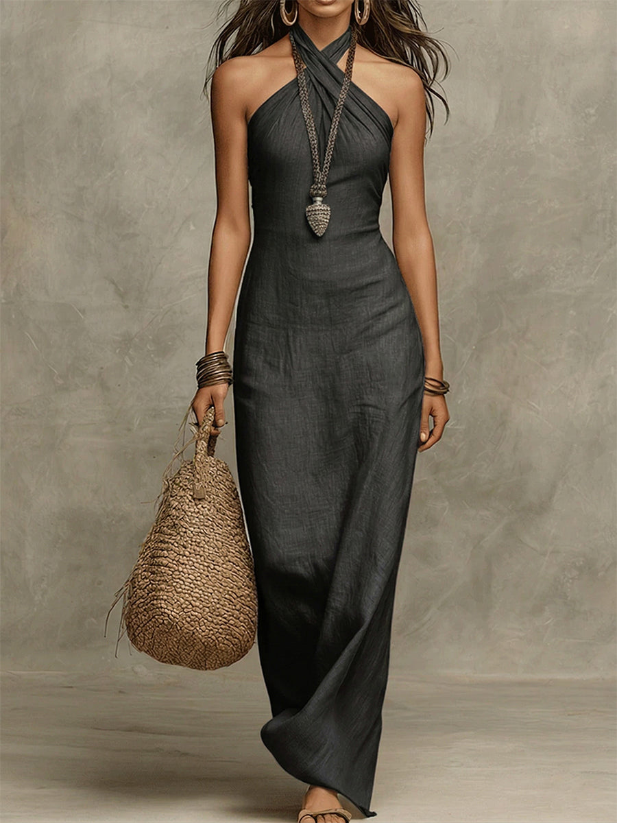 Avelina™ | Voluptuous Neckholder Maxikleid aus Baumwolle und Leinen