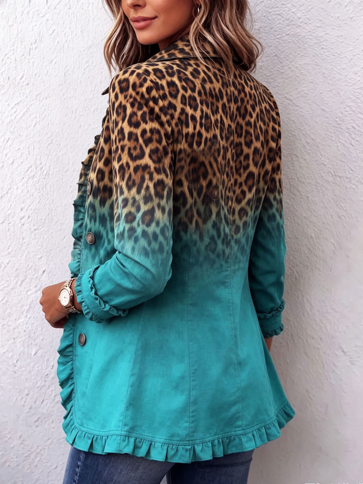 Elspeth™ | Blazer com Folhos em Degradé de Leopardo
