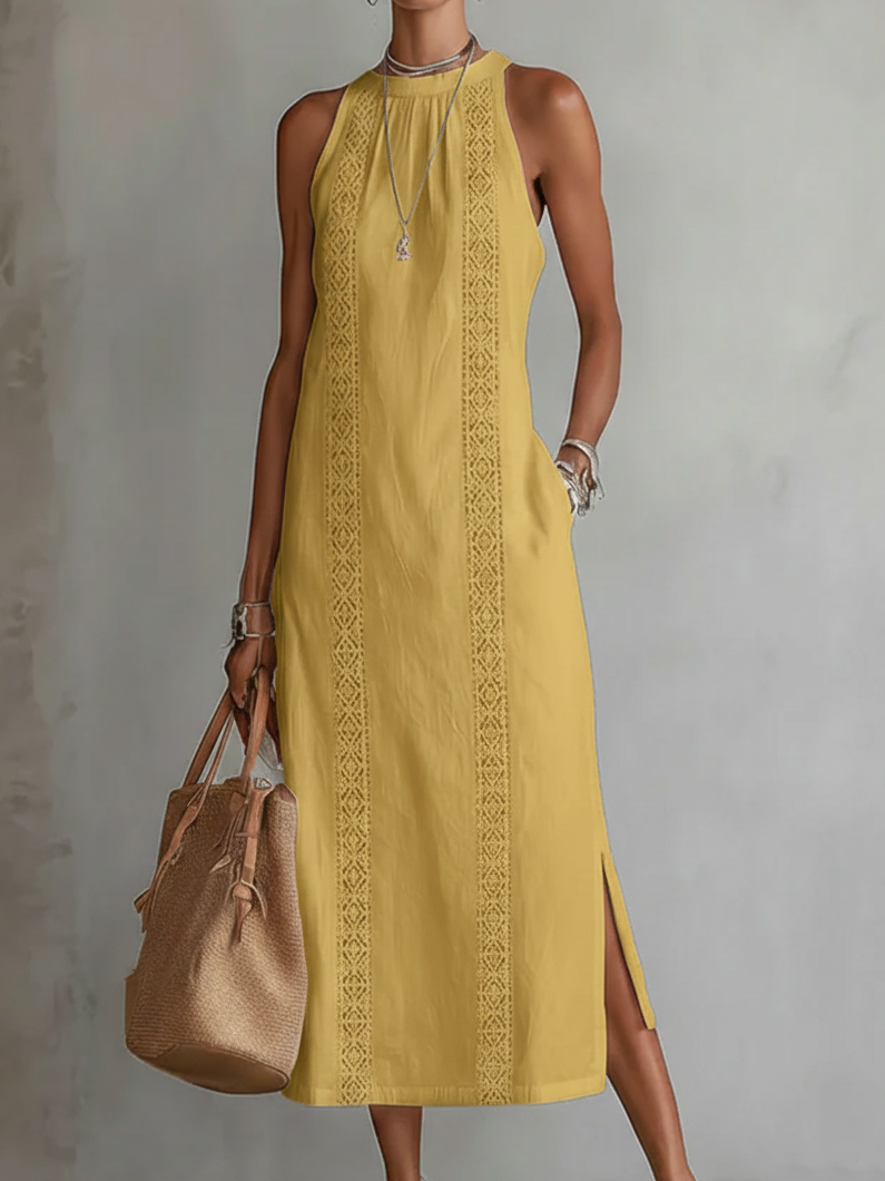 Jimena | Midikleid aus Leinen mit Mao-Kragen