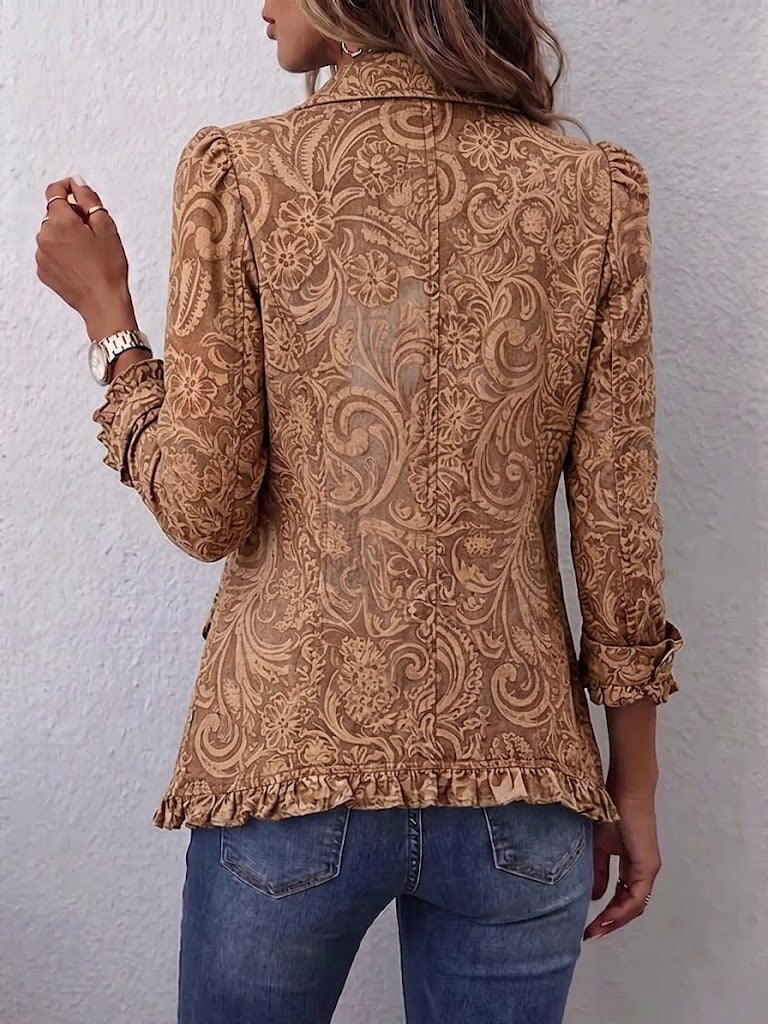 Vyclara™ | Casaco com Folhos e Padrão Floral Vintage Estilo Boho