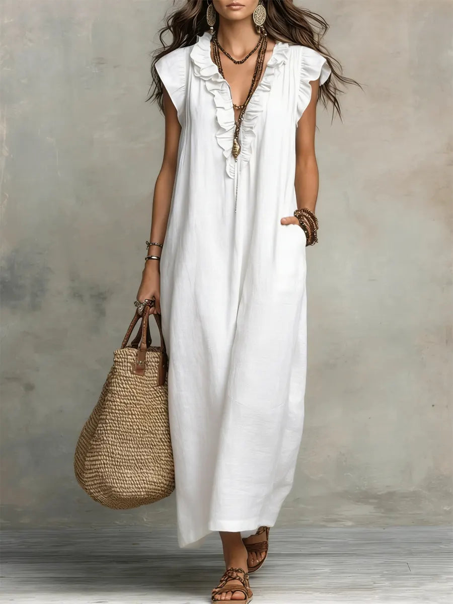 Camélia | Bohemian Long Dress Aus Leinen Und Baumwolle