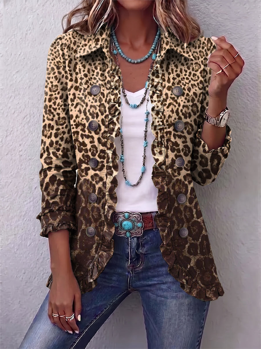 Navara™ | Casaco com Folhos e Padrão de Leopardo