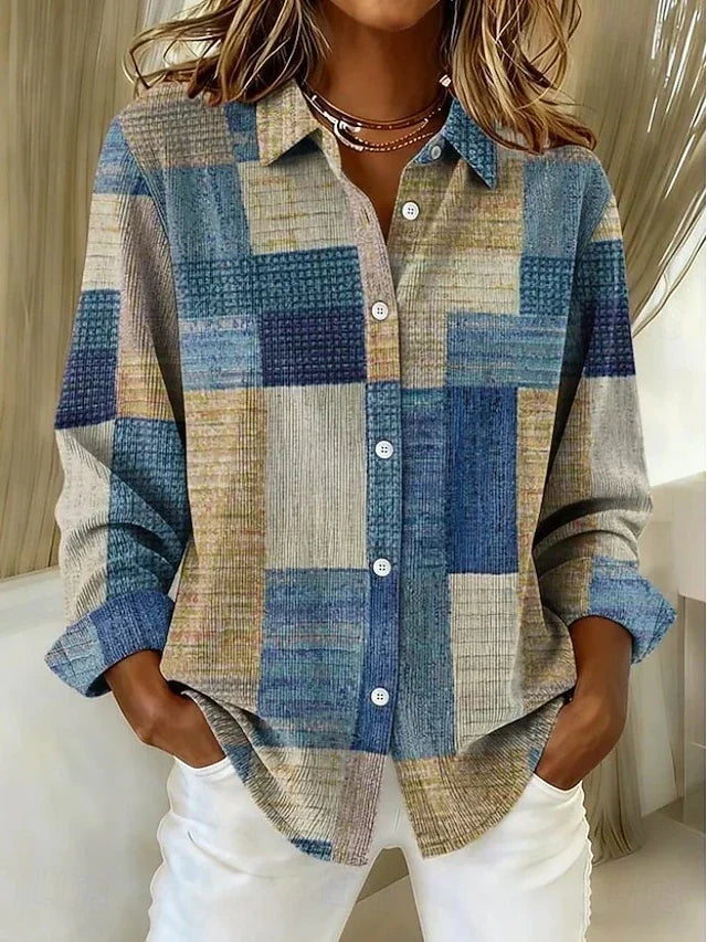 Merritt™ | Blusa vintage com estampado patchwork e botões