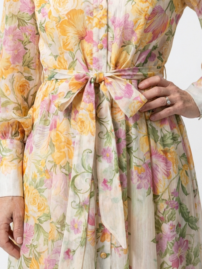 Cressida | Floral Transparentes Langarm-Maxikleid