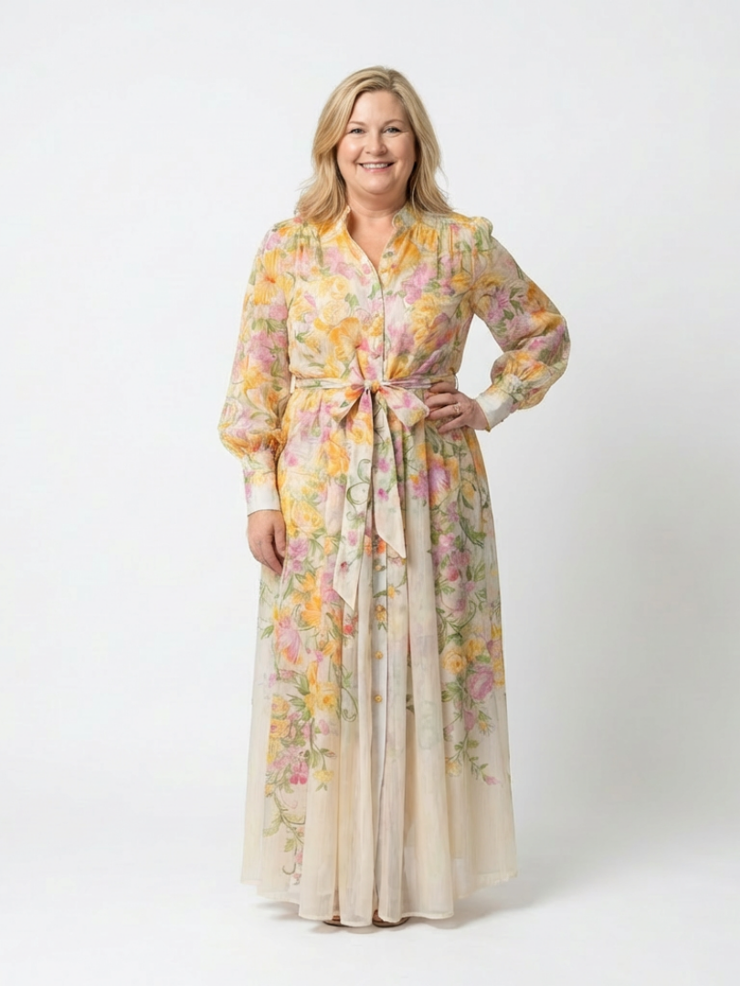 Cressida | Floral Transparentes Langarm-Maxikleid