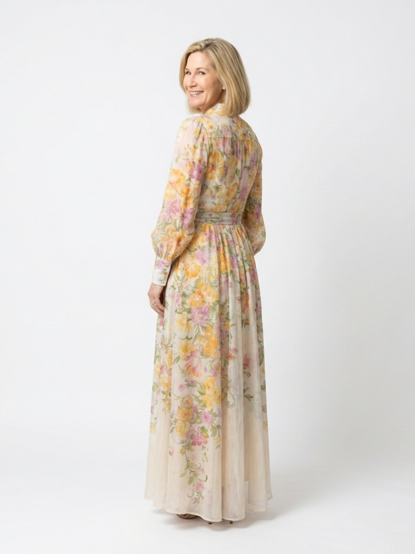Cressida | Floral Transparentes Langarm-Maxikleid