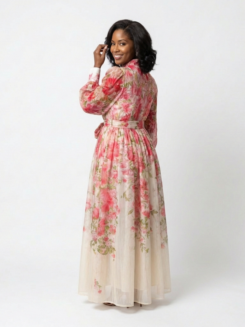 Cressida | Floral Transparentes Langarm-Maxikleid