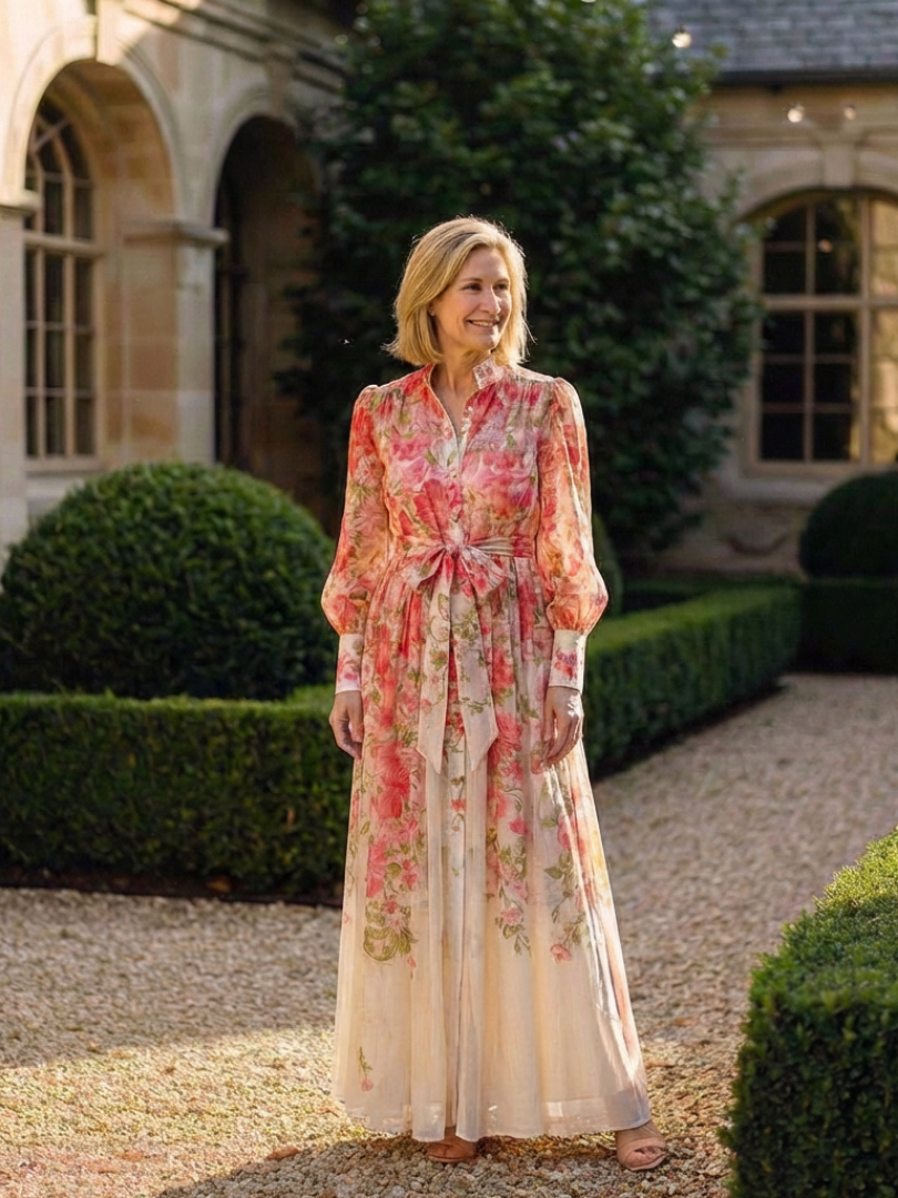 Cressida | Floral Transparentes Langarm-Maxikleid