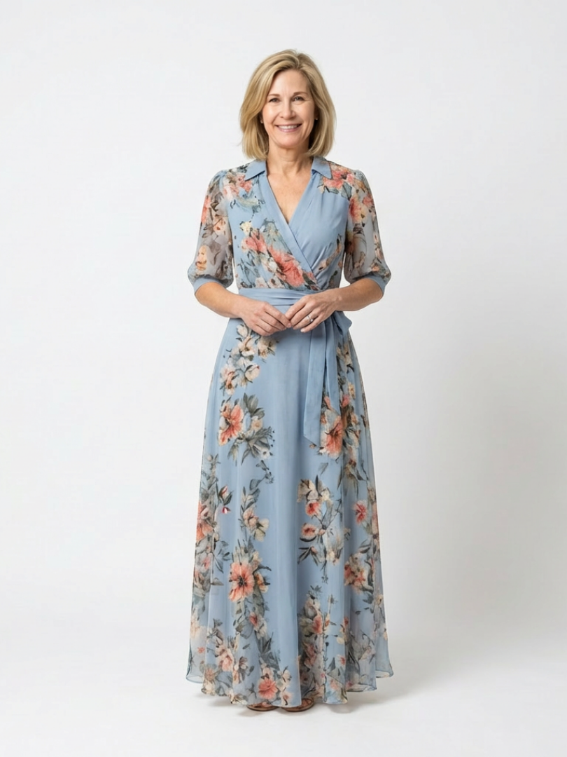 Elowen | Floral Wrap V Neck Maxikleid