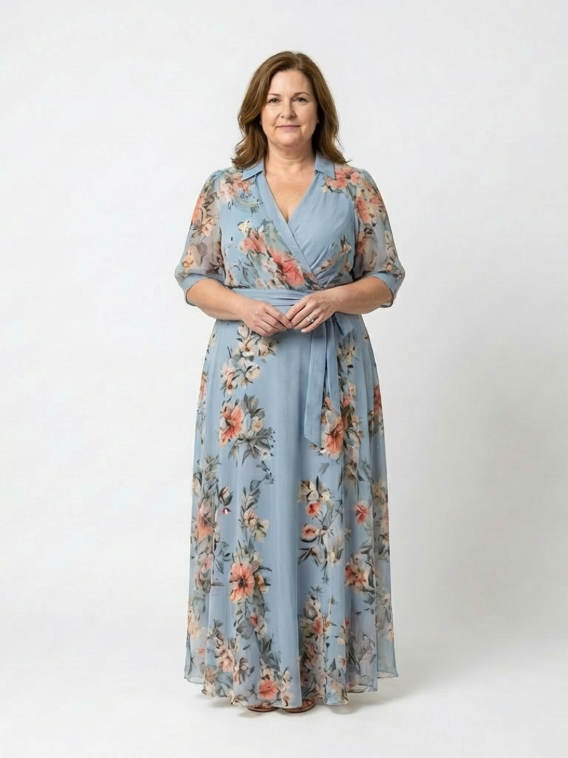 Elowen | Floral Wrap V Neck Maxikleid