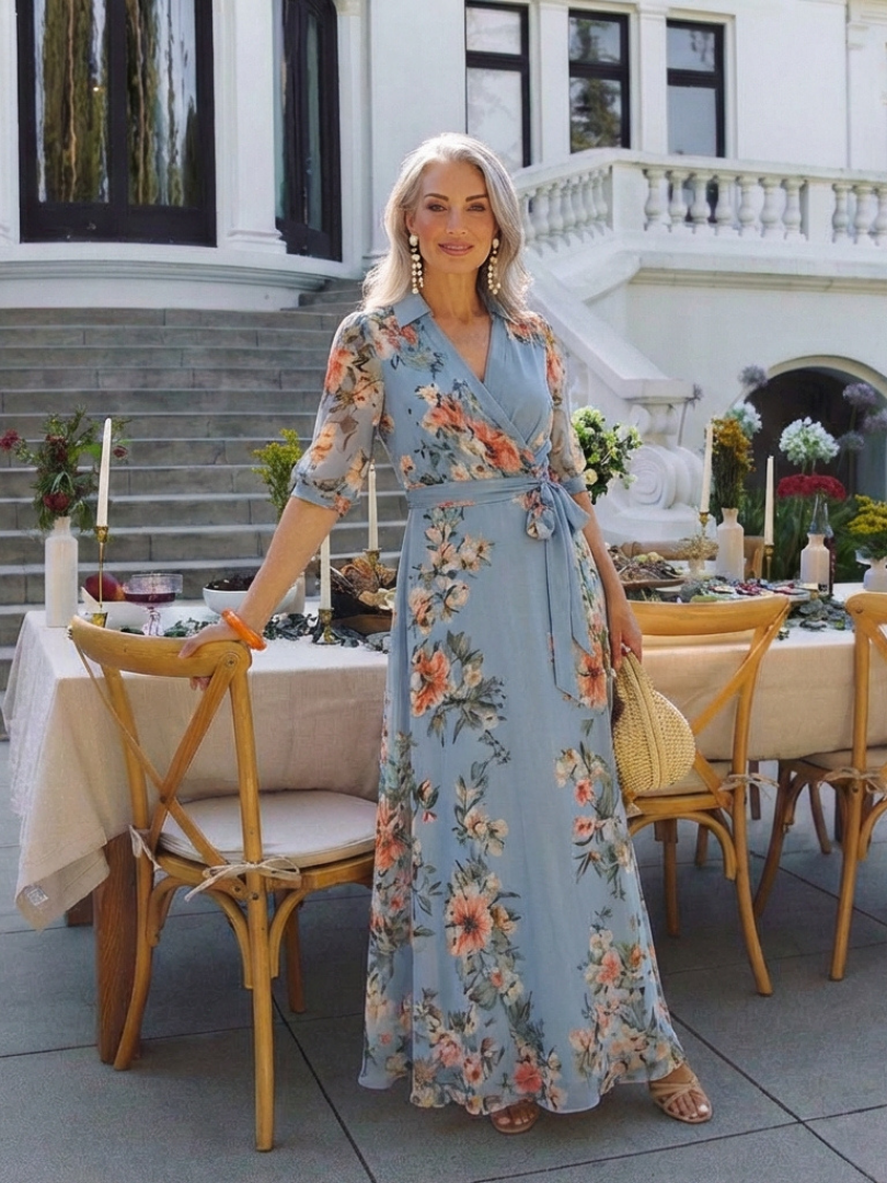 Elowen | Floral Wrap V Neck Maxikleid