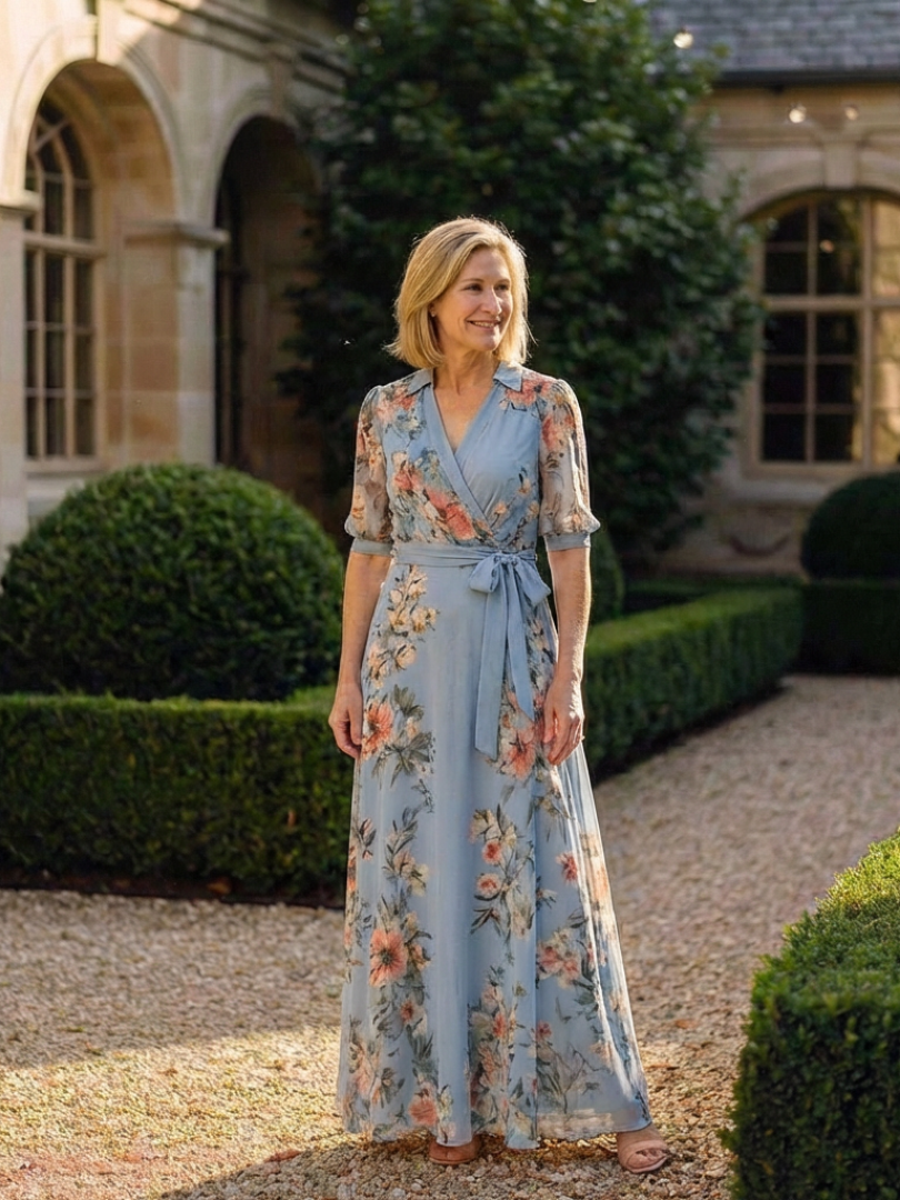 Elowen | Floral Wrap V Neck Maxikleid