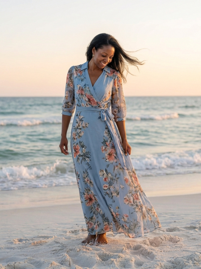 Elowen | Floral Wrap V Neck Maxikleid