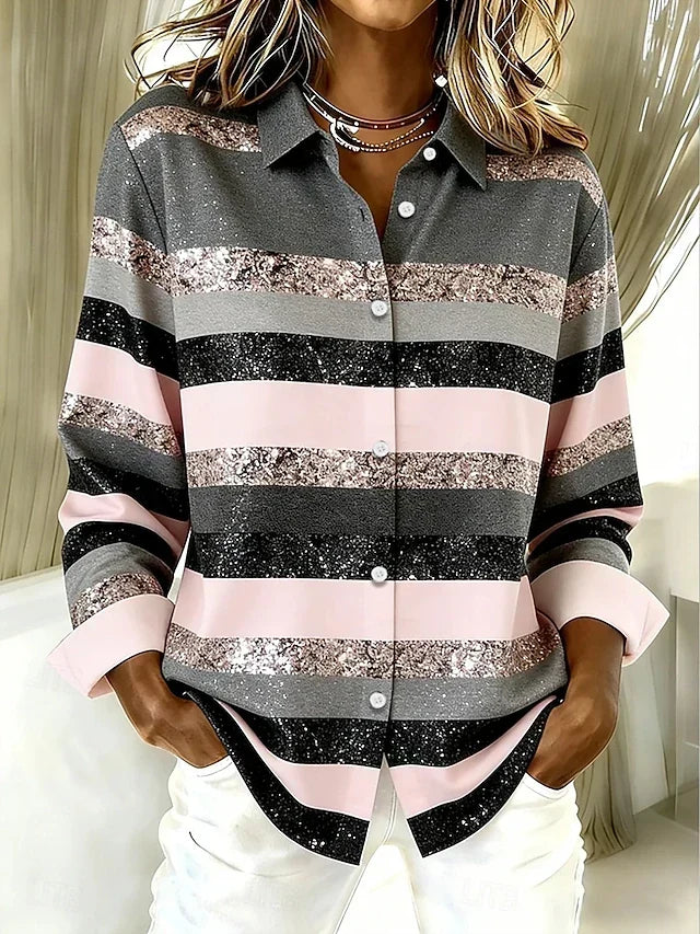 Evancline™ | Blusa casual com riscas horizontais e botões